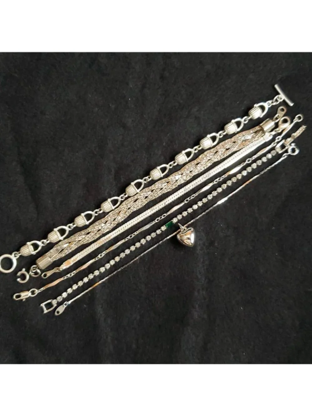 Silver Tone Bracelet Lot of 6 Chain Basket Heart 6.5-7.5